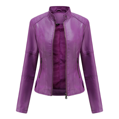 Geacă biker de damă din piele ecologică, cu design cambrat și închidere cu fermoar – Geacă elegantă pentru toamnă, oraș, timp liber și stil smart casual