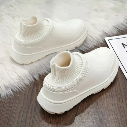 Încălțăminte slip-on de damă, căptușită cu fleece, cu guler elastic striat și talpă antiderapantă – încălțăminte călduroasă de zi cu zi pentru toamnă, iarnă și timp liber