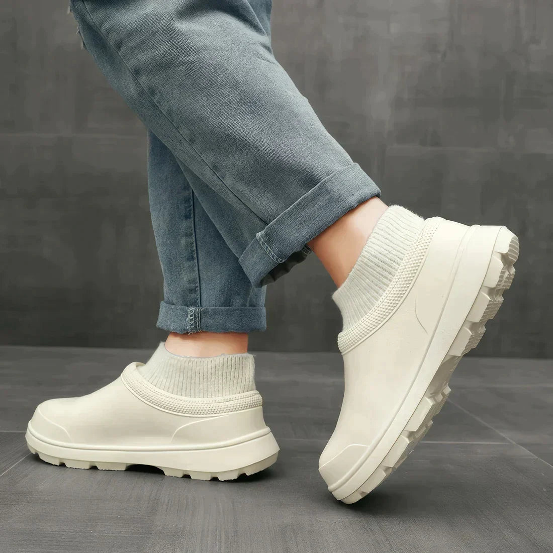 Încălțăminte slip-on de damă, căptușită cu fleece, cu guler elastic striat și talpă antiderapantă – încălțăminte călduroasă de zi cu zi pentru toamnă, iarnă și timp liber