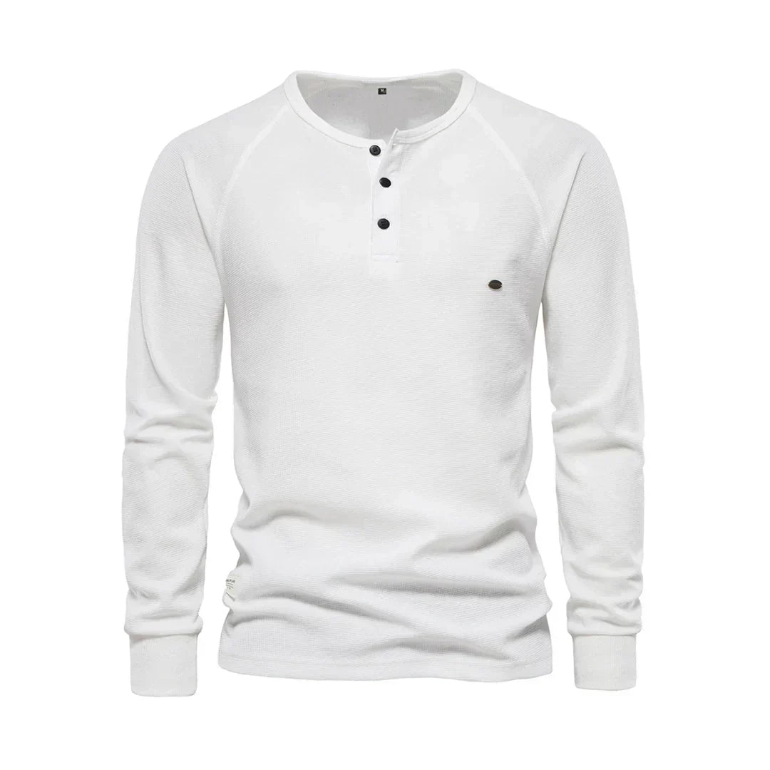 Camisa Henley de manga larga para hombre con cierre de botones en el cuello: camisa informal para el día a día, tiempo libre, vacaciones y estilo smart casual