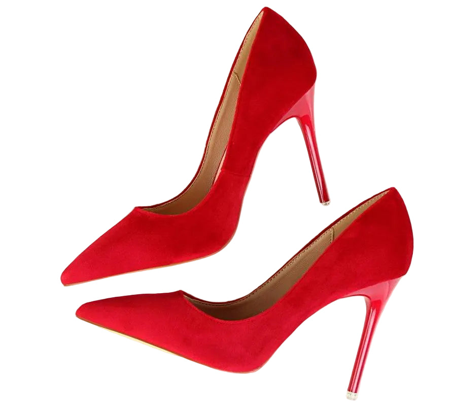 Women's Pointed-Toe Stiletto Pumps with a Suede-Look Finish – Elegant High Heels for the Office, Evening Events, and Festive Occasions