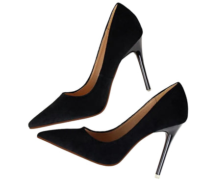 Women's Pointed-Toe Stiletto Pumps with a Suede-Look Finish – Elegant High Heels for the Office, Evening Events, and Festive Occasions