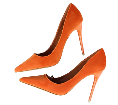Women's Pointed-Toe Stiletto Pumps with a Suede-Look Finish – Elegant High Heels for the Office, Evening Events, and Festive Occasions