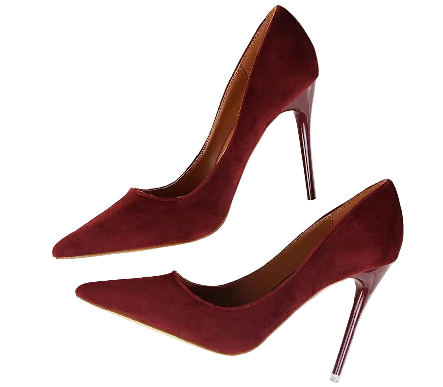 Women's Pointed-Toe Stiletto Pumps with a Suede-Look Finish – Elegant High Heels for the Office, Evening Events, and Festive Occasions