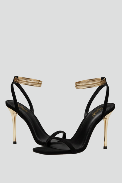 Women's stiletto sandals with thin straps and an ankle strap – elegant high-heeled sandals for parties, evenings out, and special occasions