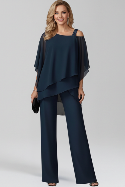 Dame Lagdelt Cape-Jumpsuit – Asymmetrisk Outfit Med Brede Ben Til Aftenarrangementer