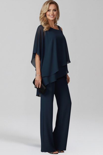 Dame Lagdelt Cape-Jumpsuit – Asymmetrisk Outfit Med Brede Ben Til Aftenarrangementer