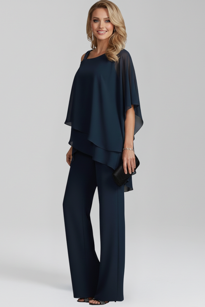 Dame Lagdelt Cape-Jumpsuit – Asymmetrisk Outfit Med Brede Ben Til Aftenarrangementer