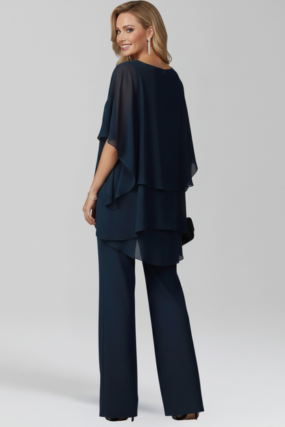 Dame Lagdelt Cape-Jumpsuit – Asymmetrisk Outfit Med Brede Ben Til Aftenarrangementer