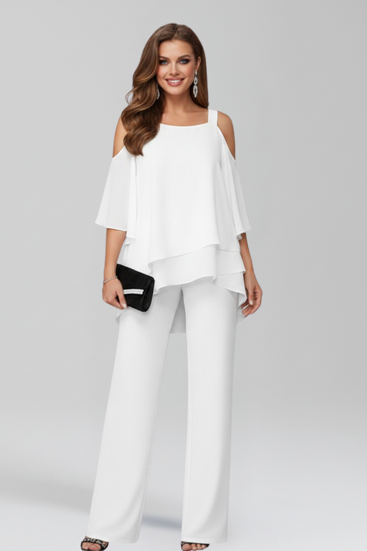 Dame Lagdelt Cape-Jumpsuit – Asymmetrisk Outfit Med Brede Ben Til Aftenarrangementer