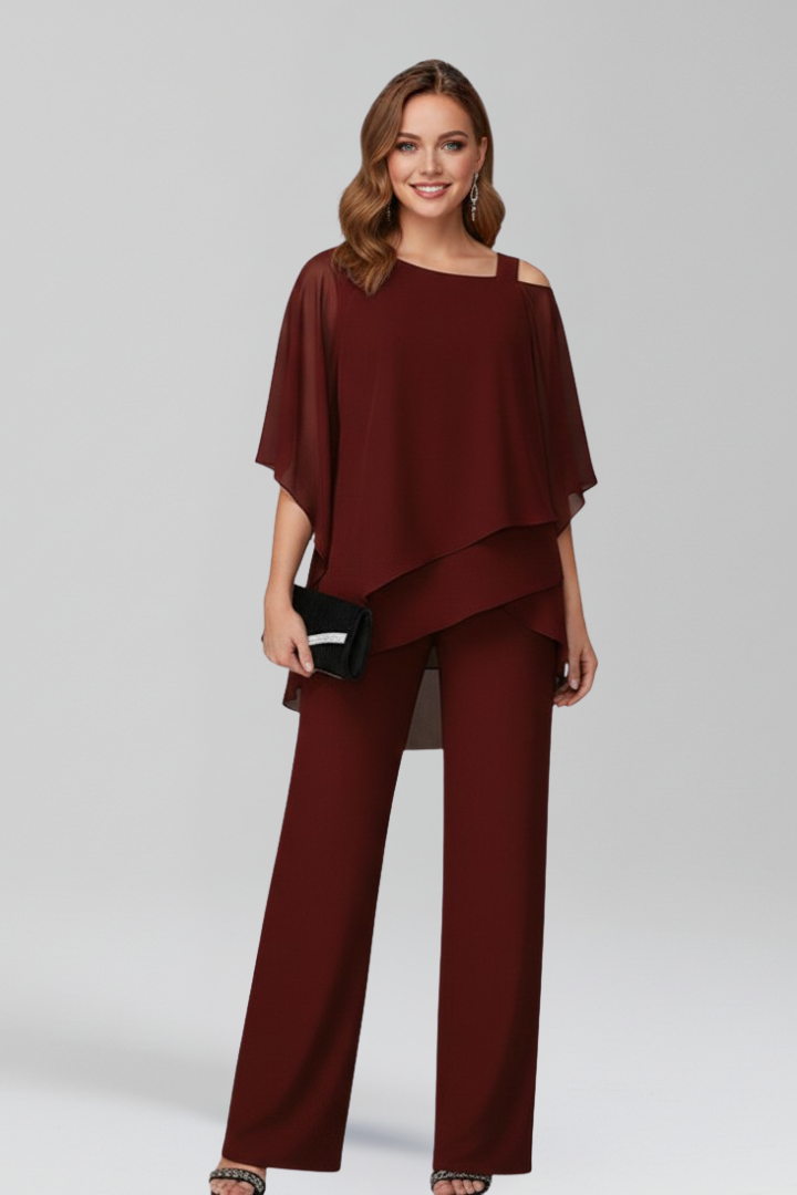 Dame Lagdelt Cape-Jumpsuit – Asymmetrisk Outfit Med Brede Ben Til Aftenarrangementer