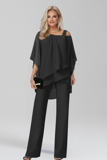 Dame Lagdelt Cape-Jumpsuit – Asymmetrisk Outfit Med Brede Ben Til Aftenarrangementer