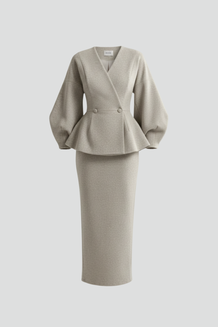 Dame Skræddersyet Blazer- Og Maxinederdelssæt – Elegant Business- Og Formelt Tøj