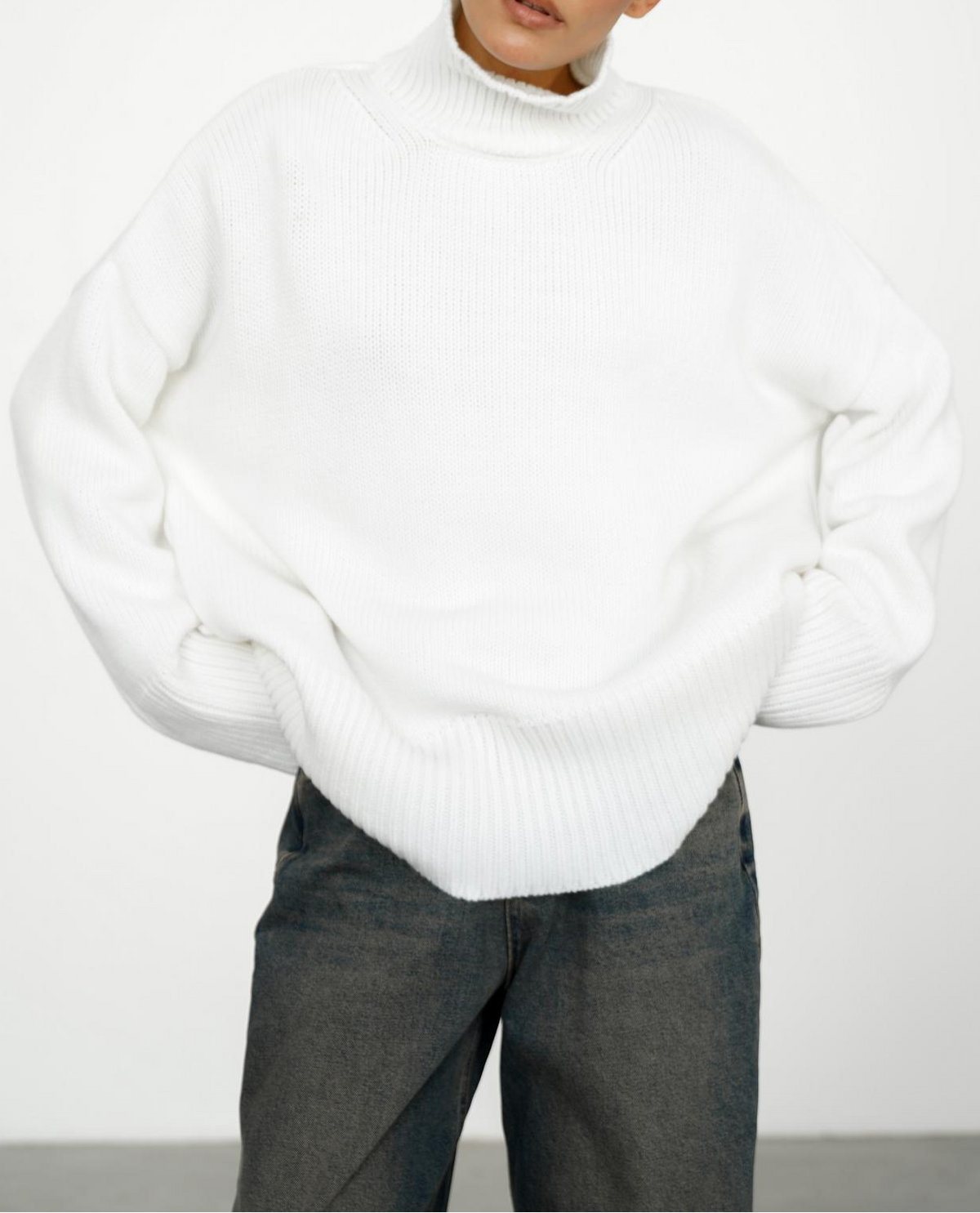 Jersey de mezcla de lana para mujer con cuello vuelto – Prenda cálida e informal para el invierno, para vestir a capas y para el día a día
