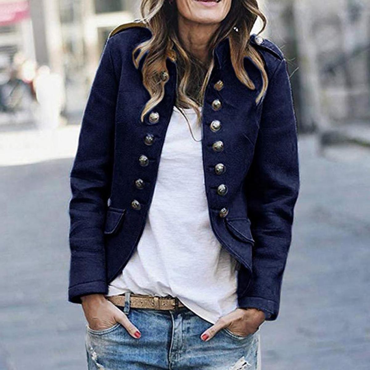 Women's Short Jacket with Military-Inspired Design and Button Closure – Structured Jacket for Smart-Casual Style, Everyday Wear, and the Office