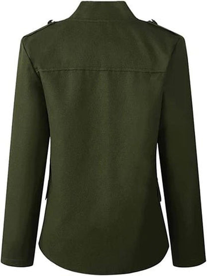 Women's Short Jacket with Military-Inspired Design and Button Closure – Structured Jacket for Smart-Casual Style, Everyday Wear, and the Office
