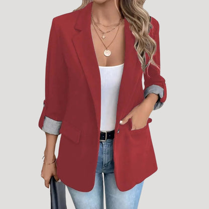 Dámské na míru střižené sako s jedním knoflíkem a vyhrnutými rukávy – elegantní letní bunda do kanceláře, na pracovní schůzky a ve stylu smart casual