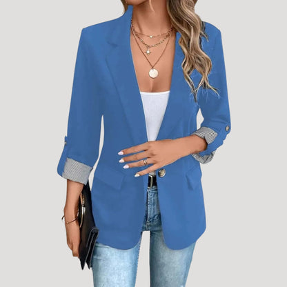 Dámské na míru střižené sako s jedním knoflíkem a vyhrnutými rukávy – elegantní letní bunda do kanceláře, na pracovní schůzky a ve stylu smart casual