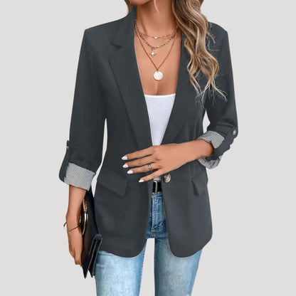 Dámské na míru střižené sako s jedním knoflíkem a vyhrnutými rukávy – elegantní letní bunda do kanceláře, na pracovní schůzky a ve stylu smart casual