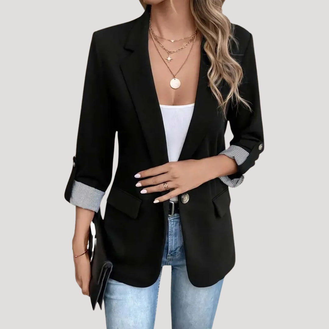 Dámské na míru střižené sako s jedním knoflíkem a vyhrnutými rukávy – elegantní letní bunda do kanceláře, na pracovní schůzky a ve stylu smart casual