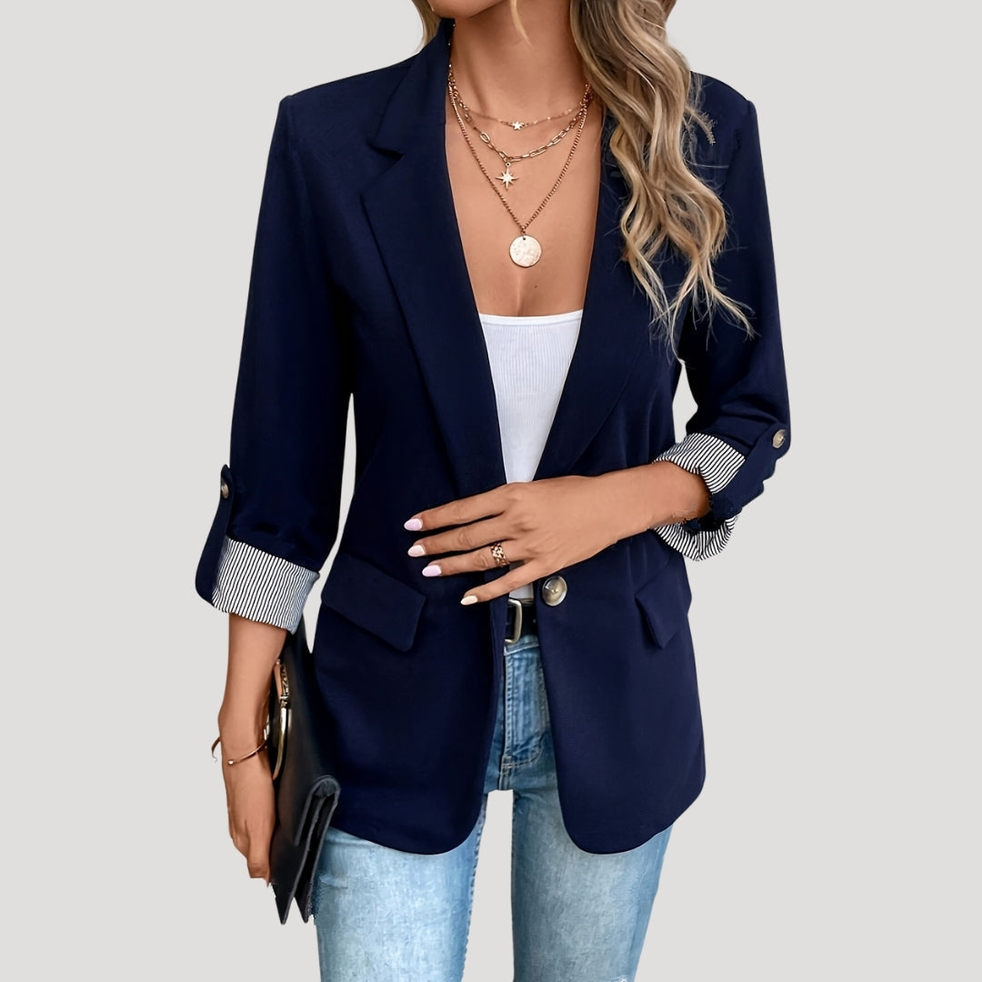 Dámské na míru střižené sako s jedním knoflíkem a vyhrnutými rukávy – elegantní letní bunda do kanceláře, na pracovní schůzky a ve stylu smart casual