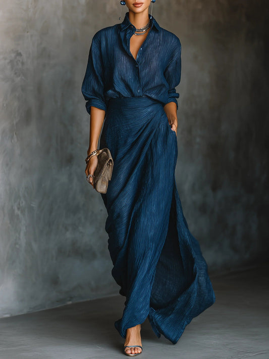 Women's Flowy Shirt and Maxi Skirt Set – Elegant Outfit for Special Occasions
