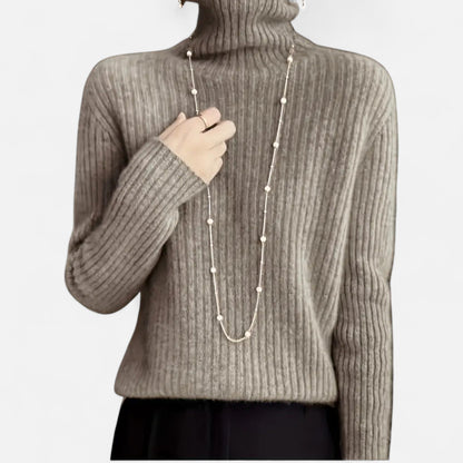Suéter de cuello alto para mujer, de punto grueso acanalado - Prenda de punto cálida y cómoda para otoño, invierno, el día a día y un estilo smart casual