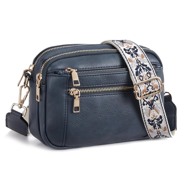 Geantă crossbody pentru femei, cu mai multe buzunare cu fermoar și curea cu model – geantă de umăr elegantă pentru utilizare zilnică, cumpărături, călătorii și timp liber