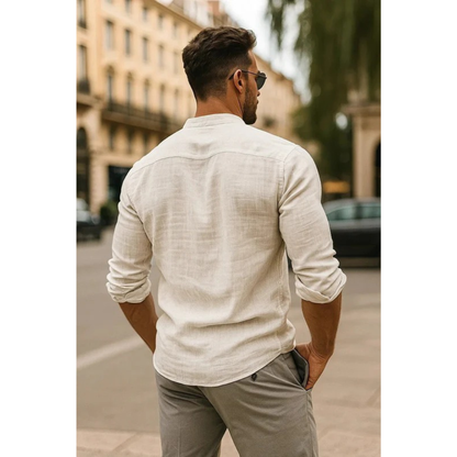 Men's Collarless Long-Sleeve Shirt – Lightweight Summer Shirt for Holidays, Everyday Wear, and Casual Style