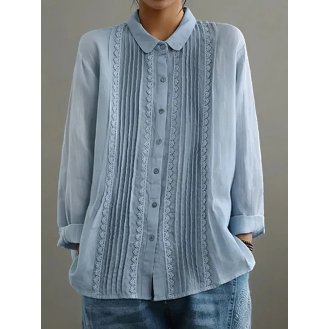 Dame Plisseret Skjortebluse Med Lange Ærmer – Afslappet Bluse Til Kontor, Hverdagsbrug Og Smart Casual Stil