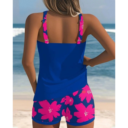 Dame Tankinisæt Med Print, Racerback-top Og Shorts – 2-delt Badetøj Til Strand, Pool, Ferie Og Sommerlige Dage