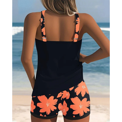 Dame Tankinisæt Med Print, Racerback-top Og Shorts – 2-delt Badetøj Til Strand, Pool, Ferie Og Sommerlige Dage