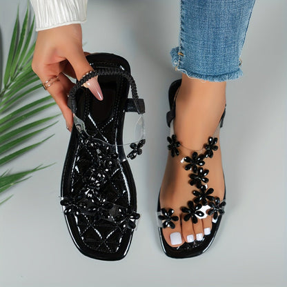Dame Flade Sandaler Med Rhinsten Og Sommerfugledetaljer – Elegante Slingback-sko Med Gennemsigtige Remme Til Sommerfester Og Stilfuldt Hverdagsbrug