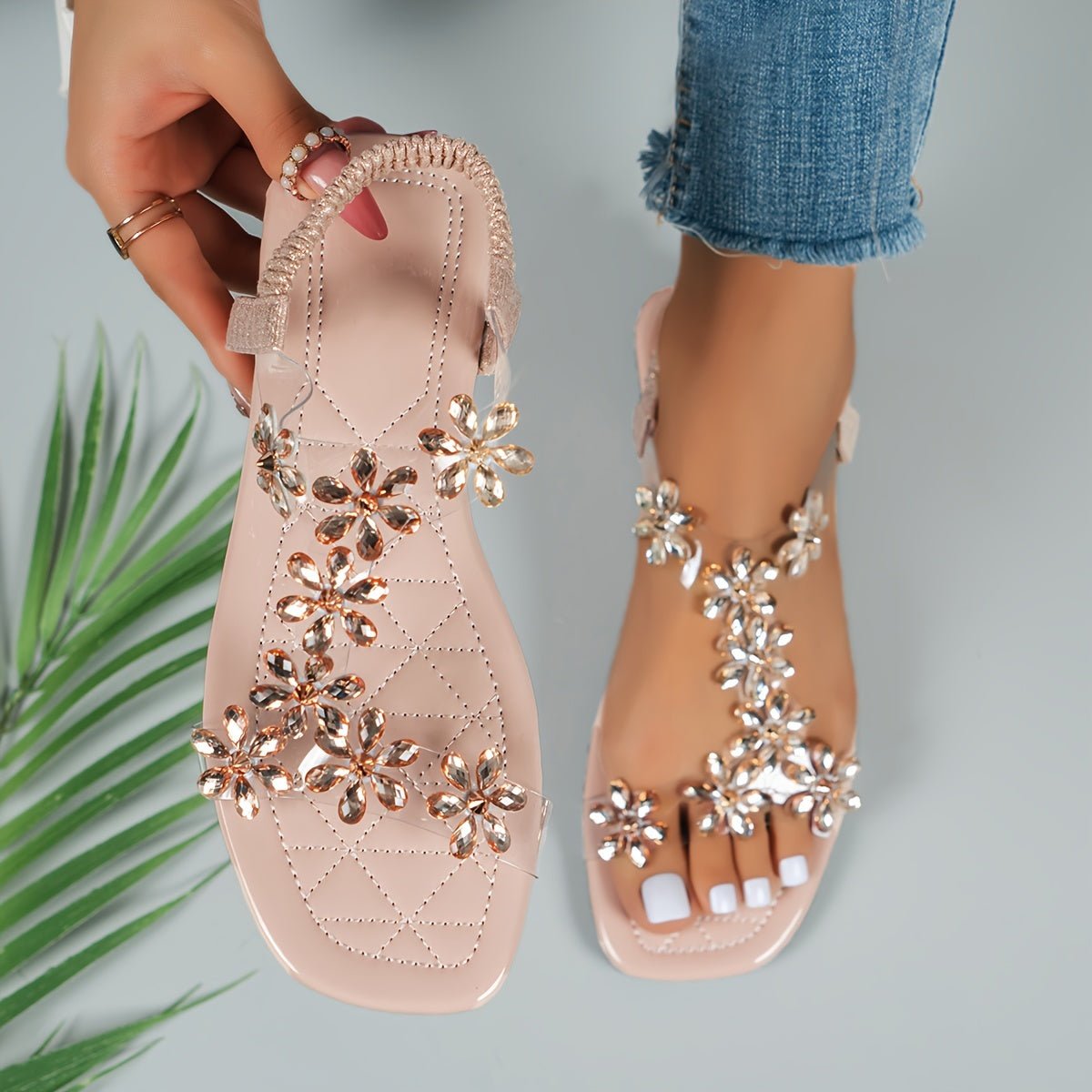 Dame Flade Sandaler Med Rhinsten Og Sommerfugledetaljer – Elegante Slingback-sko Med Gennemsigtige Remme Til Sommerfester Og Stilfuldt Hverdagsbrug