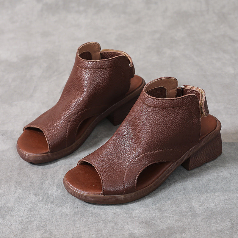 Damskie sandały z prawdziwej skóry z odkrytymi palcami – buty typu slingback z wycięciami i słupkowym obcasem, wygodne na co dzień i do swobodnych stylizacji