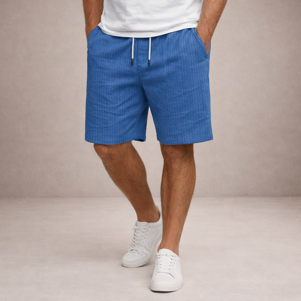Herre Hørshorts Med Snøretalje Og Print – Afslappede Sommershorts Til Ferie, Strand, Fritid Og Hverdagsbrug