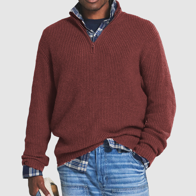 Herre Cashmere Sweater med Kvart Lynlås – Ribstrikket Strik med Almindelig Pasform til Efterår og Vinter