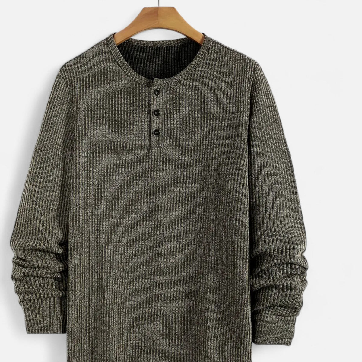 Herre Kabelstrikket Henley-sweater – Klassisk Strik Til Efterår, Vinter, Hverdagsbrug Og Smart Casual Stil