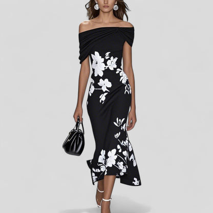 Dame Off-Shoulder Blomstret Midikjole Med Elegant Silhuet