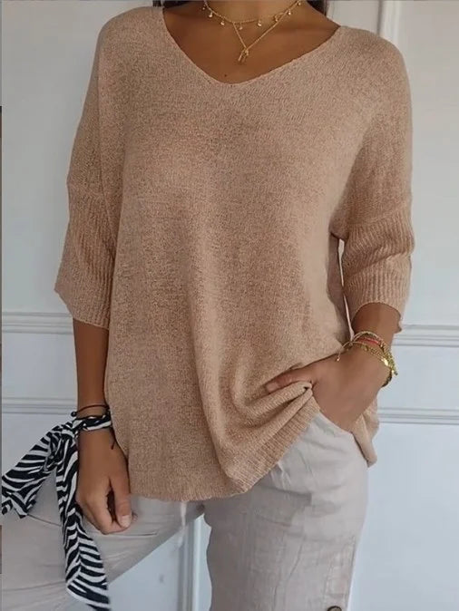 Women's Loose-Fit V-Neck Knit Top – Lightweight and Long Knitwear for Everyday Wear, Leisure and Smart Casual Style