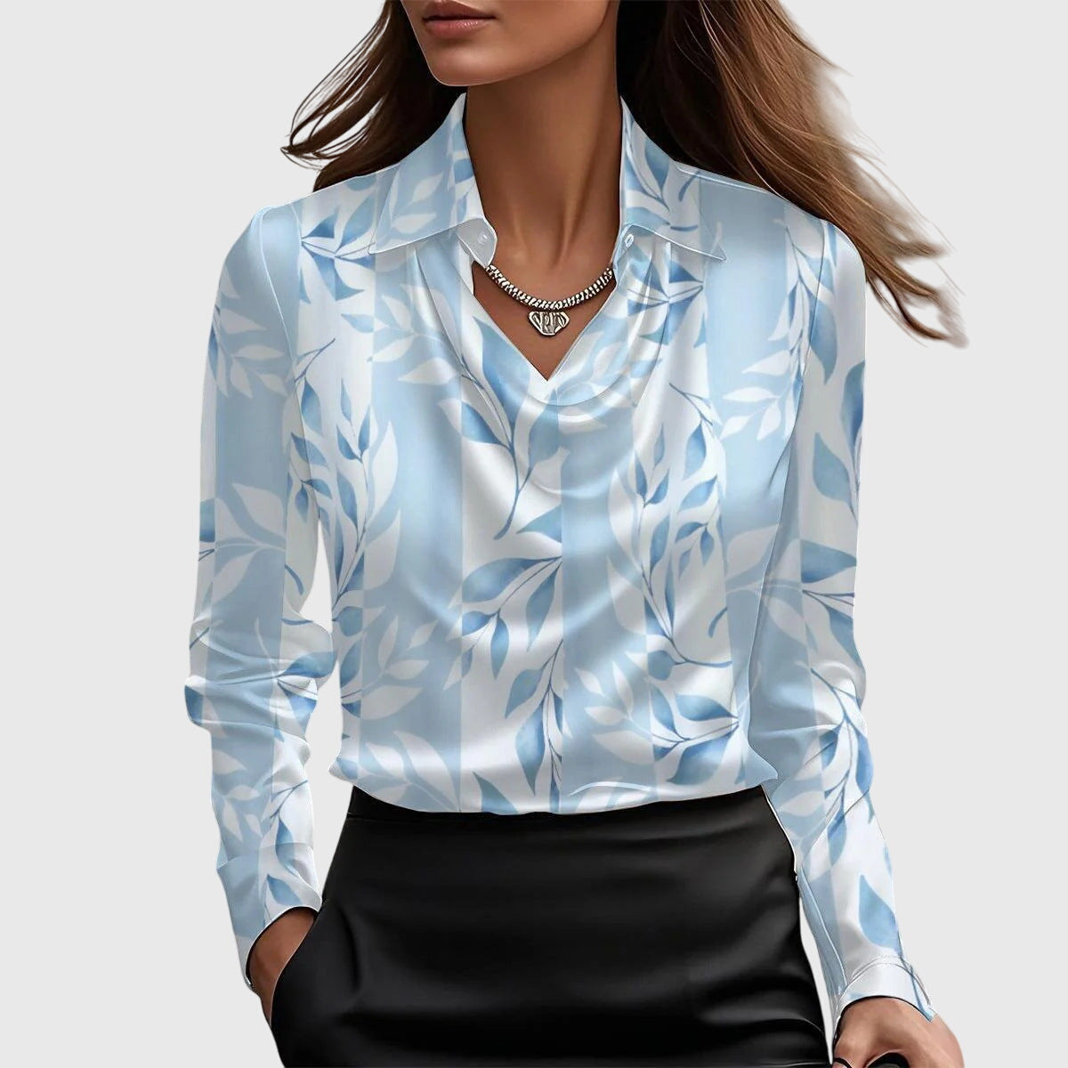 Women's Satin Blouse with a Cowl Neckline and Long Sleeves – Elegant Shirt Blouse for the Office, Evening Wear and Smart-Casual Style