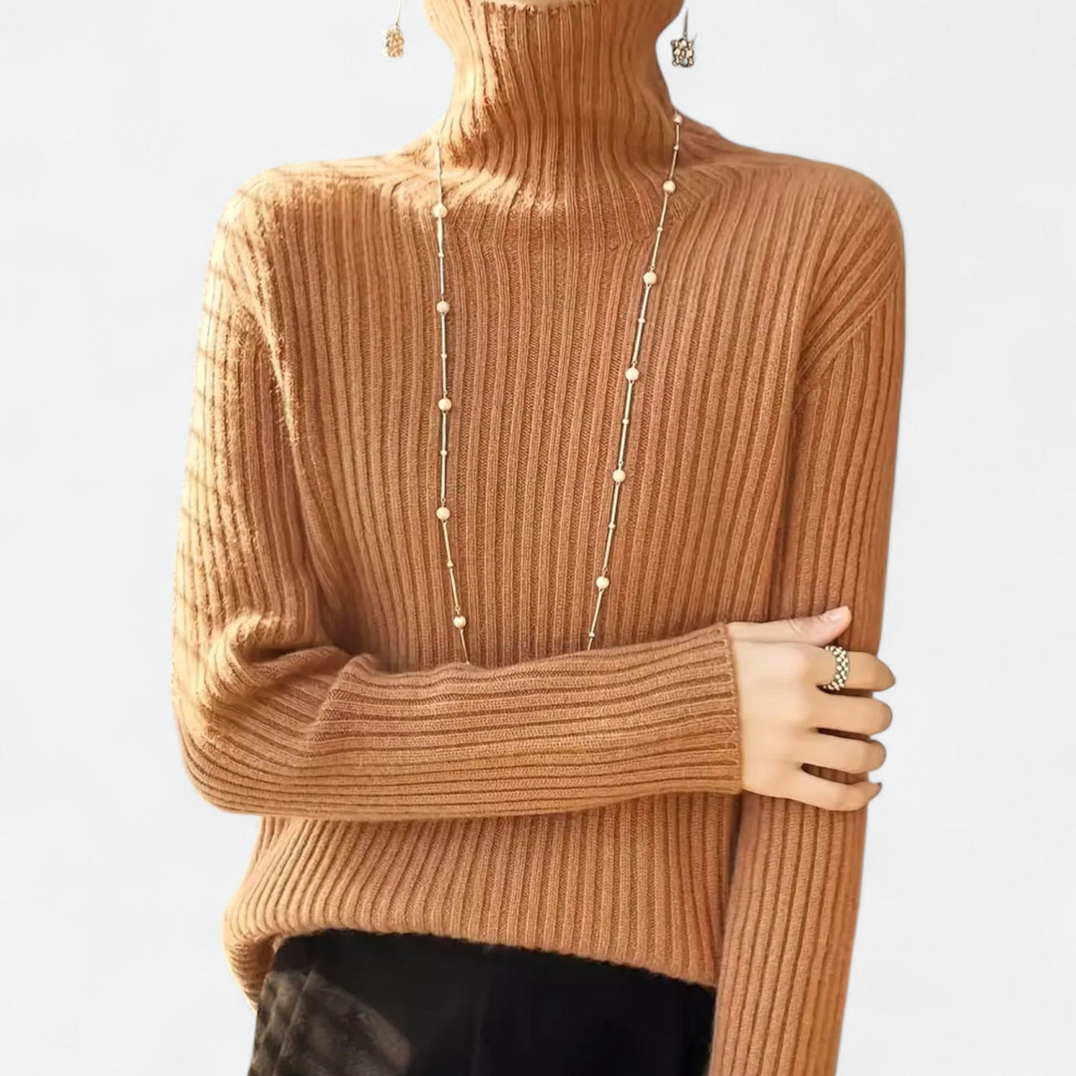 Suéter de cuello alto para mujer, de punto grueso acanalado - Prenda de punto cálida y cómoda para otoño, invierno, el día a día y un estilo smart casual