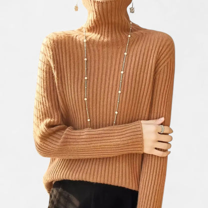 Suéter de cuello alto para mujer, de punto grueso acanalado - Prenda de punto cálida y cómoda para otoño, invierno, el día a día y un estilo smart casual