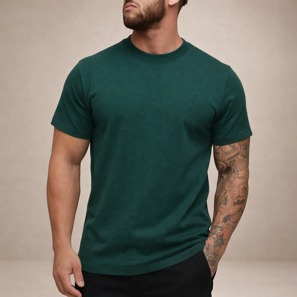 Tricou bărbătesc din bumbac, cu croială slim fit și guler rotund – piesă de bază clasică pentru purtare zilnică, timp liber și stil smart casual