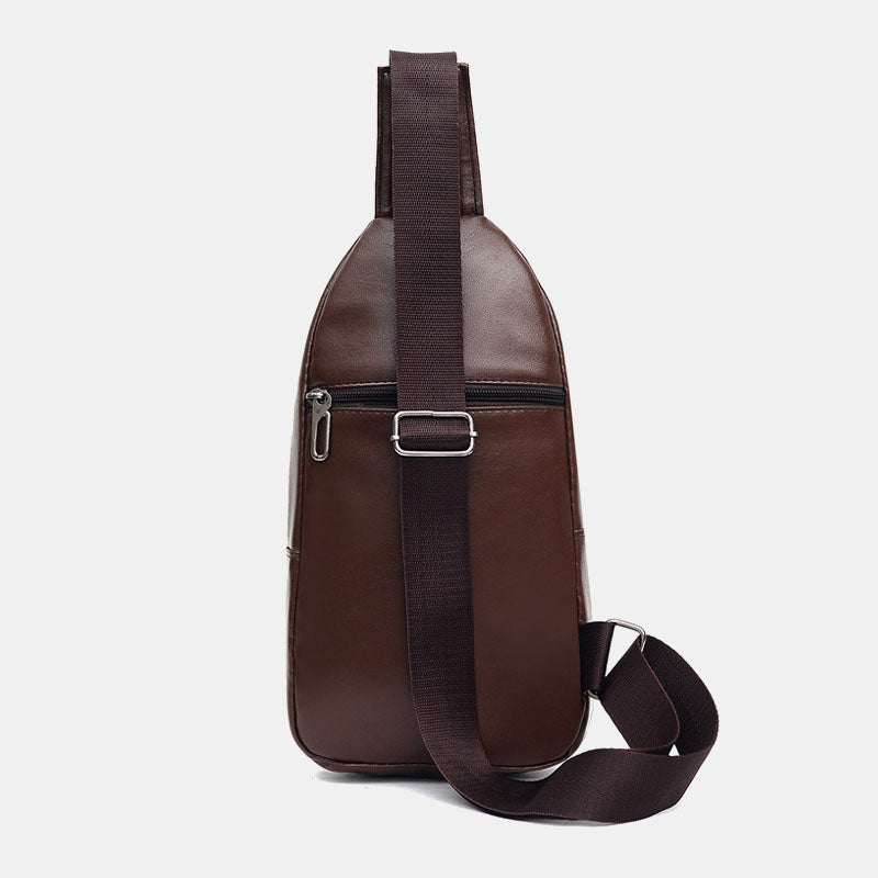 Herre Sling-taske I Pu-læder Med Justerbar Rem Og Lynlåslommer – Kompakt Crossbody-brysttaske Til Hverdagsbrug, Rejser Og Fritid