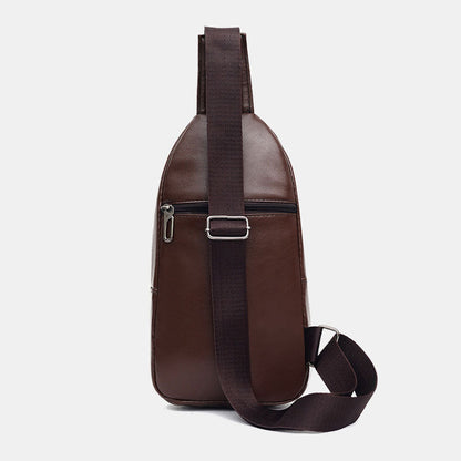 Herre Sling-taske I Pu-læder Med Justerbar Rem Og Lynlåslommer – Kompakt Crossbody-brysttaske Til Hverdagsbrug, Rejser Og Fritid