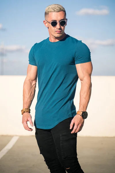 Herre Longline T-Shirt i Athletic Fit med Stretch Komfort