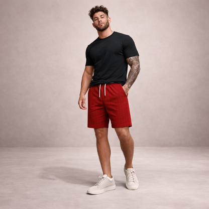 Herre Hørshorts Med Snøretalje Og Print – Afslappede Sommershorts Til Ferie, Strand, Fritid Og Hverdagsbrug