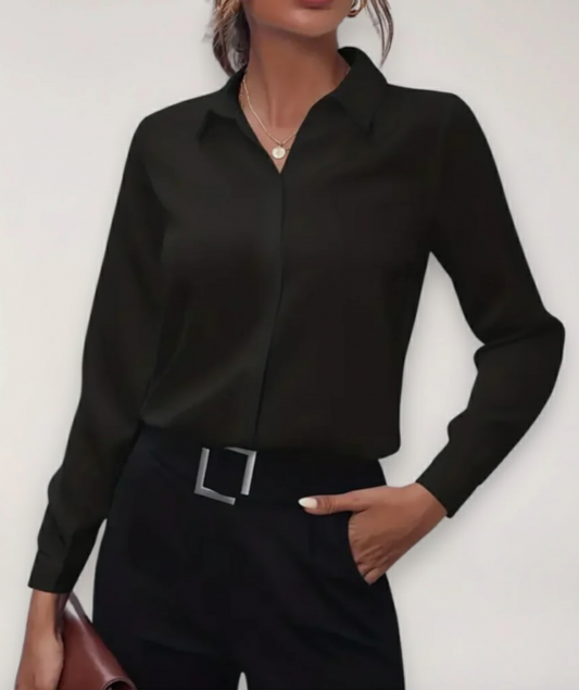 Women's Tailored Blouse – Long-Sleeved Office Shirt for Elegant Business Attire