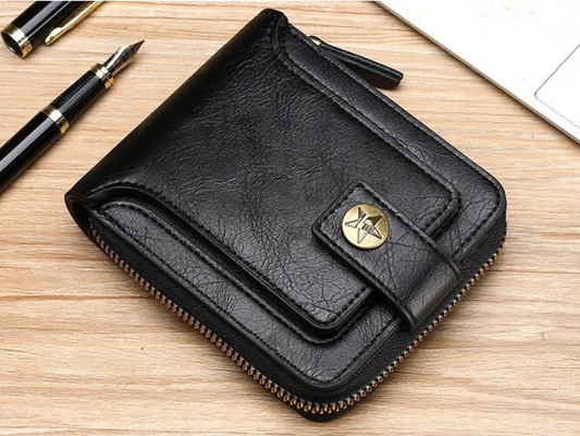 Men's Vintage PU Leather Wallet – Compact Zipper Card and Coin Holder